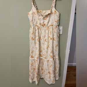 LoveShackFancy Linen/Cotton Midi Dress Floral Small Medium